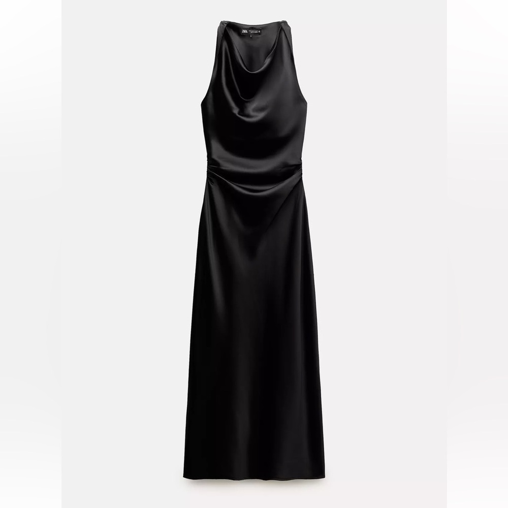 Black Sleeveless Cowl Neck Slip Maxi Dress
